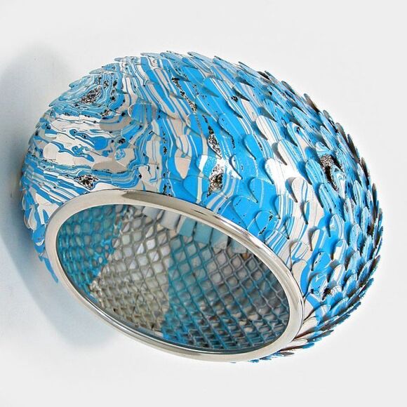 Painted Metal Fish Scale Silver Bangle Bracelet - Picture 2 of 6